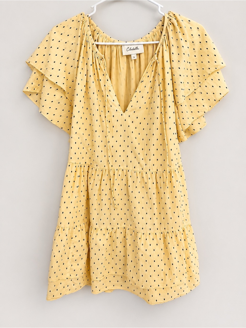 Cleobella Eloise Mini Dress Yellow Swiss Dot Flutter Sleeve Boho Dress Sz Small
